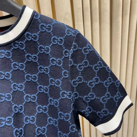 New Gucci 2025 GG Logo Monogram Fine Cotton Jacquard Top in Navy S - Picture 6 of 9